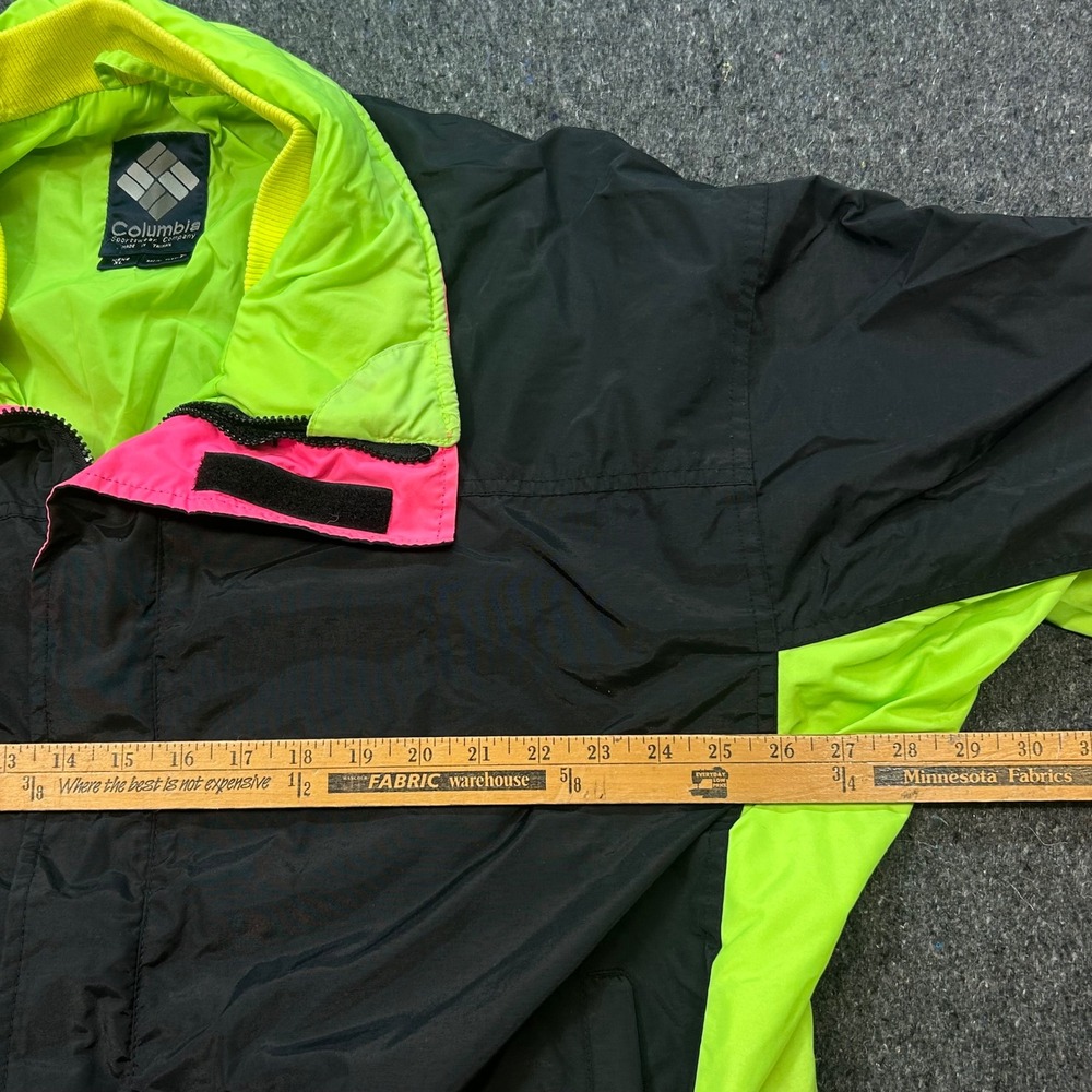 Columbia Windbreaker Jacket XL Mens Black Neon Green Pink Retro 90s Colorblock - Picture 6 of 8